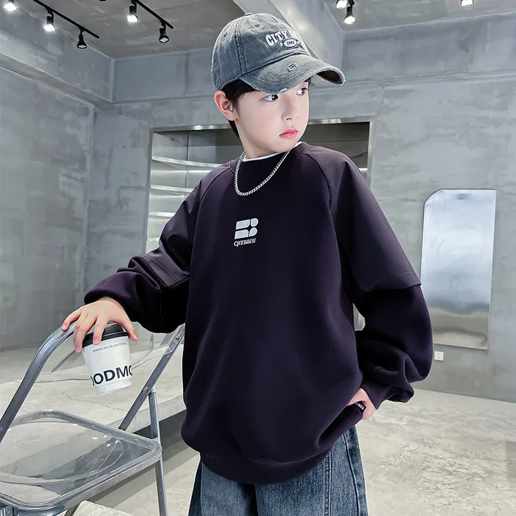 男童拼接卫衣春秋款2025新款儿童秋装衣服炸街中大童上衣秋季酷帅