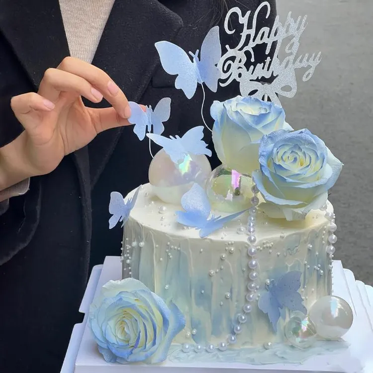 【同城配送】网红蝴蝶仙女高级氛围玫瑰花奶油水果夹心生日蛋糕定制