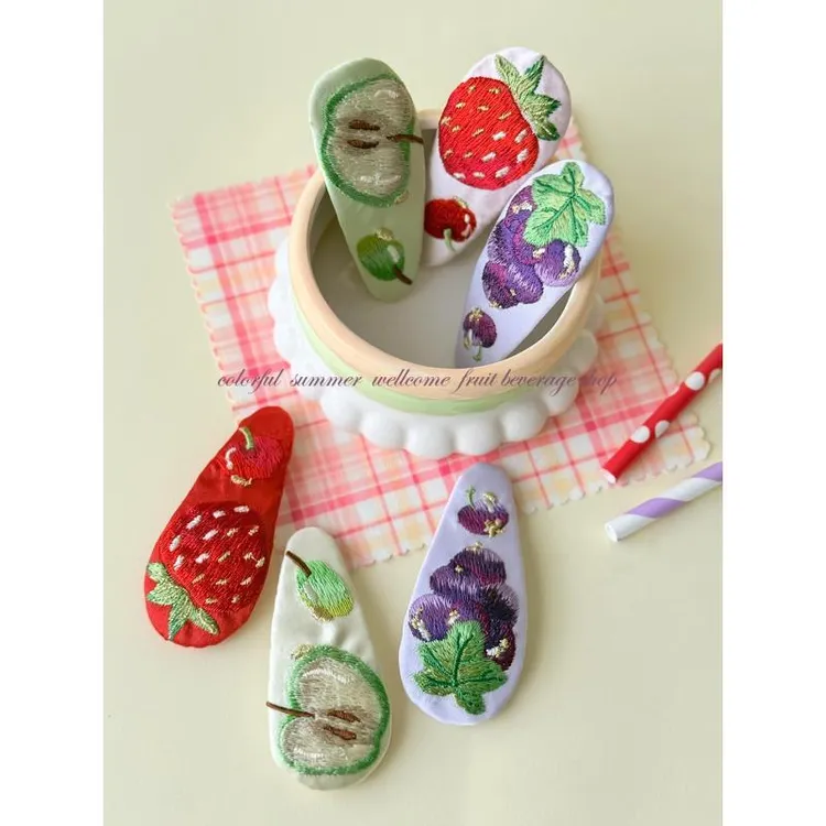 食梦原创[果缤纷拜拜夹]水果绣花发夹夹子网红手工发卡边夹拜拜夹