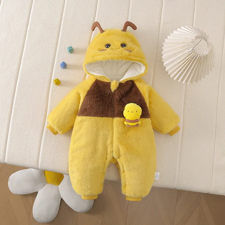 秋冬季可爱风女宝加厚长袖超萌蜜蜂厚棉哈衣爬服新生儿秋冬