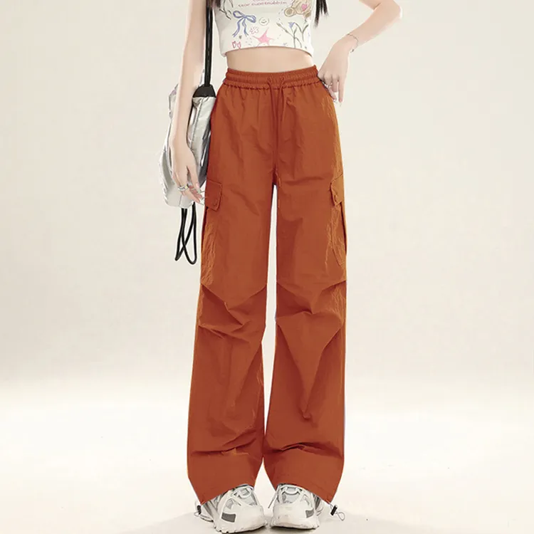 高腰工装裤女2025秋新款伞兵裤户外美式速干登山高腰阔腿运动裤子