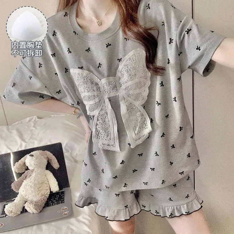 可外穿女大睡衣女款爆款2025新款夏季大码带胸垫短袖家居服两件套