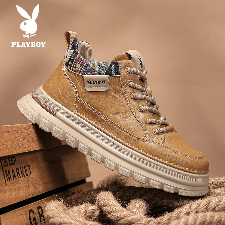 PLAYBOY/花花公子男鞋秋季英伦厚底休闲高帮马丁靴男工装潮流靴子