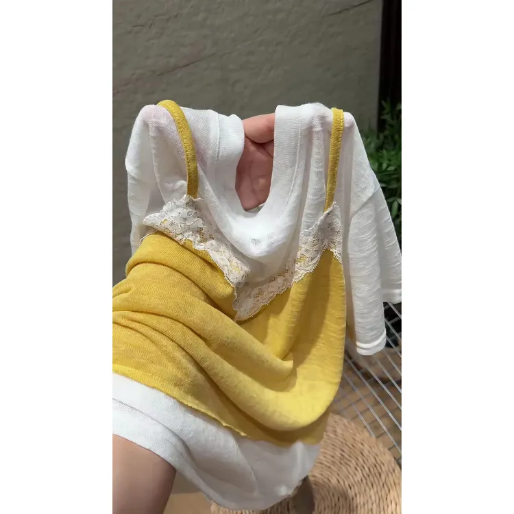 蕾丝拼接吊带假两件短袖T恤欧货洋气时尚套头短袖