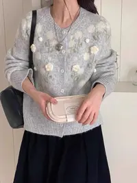 秋季上新 韩系温柔风立体花朵针织开衫82099