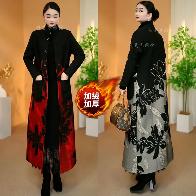 【衣雅严选】8240-2661#衣雅定制款加绒加厚高端定位花显瘦风衣