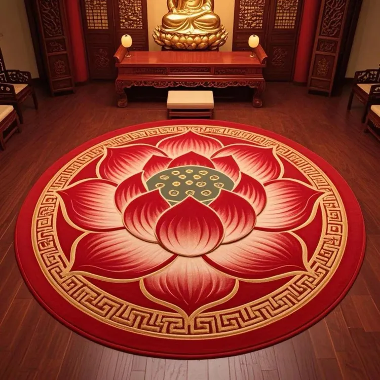 高档莲花中式防滑圆形地垫古典家用客厅卧室地毯立体莲花垫跪拜