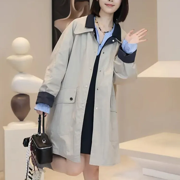 韩版设计感两面穿风衣外套女2025秋季新宽松显瘦小个子中长款上衣