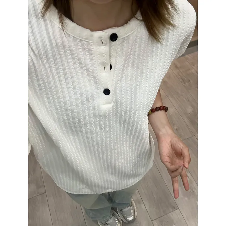 美式亨利领肌理感短袖男士夏季凉感宽松百搭设计感中性风复古T恤