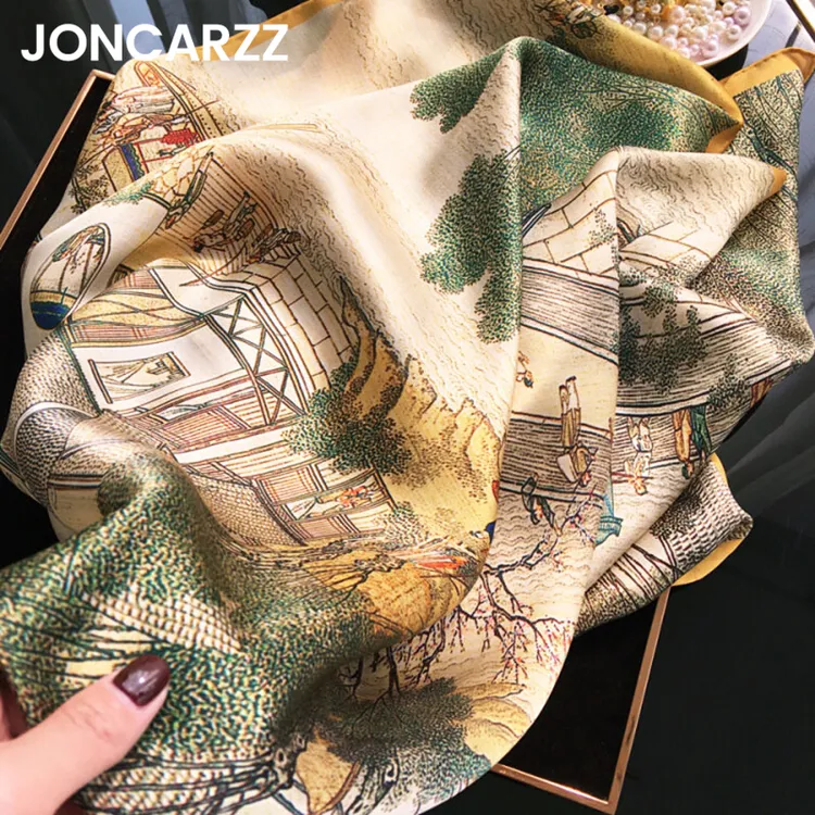JONCARZZ真丝丝巾女2025新款清明上河图桑蚕丝大方巾礼盒送长辈