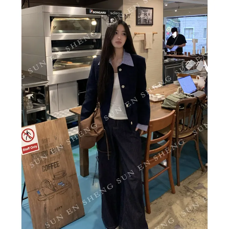 孙恩盛【香家公主】韩系温柔小香风男女秋冬新款单排扣假两件外套