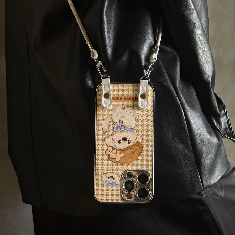 布纹萌犬适用苹果17pro手机壳iphone17新款16小羊皮15开学14防摔
