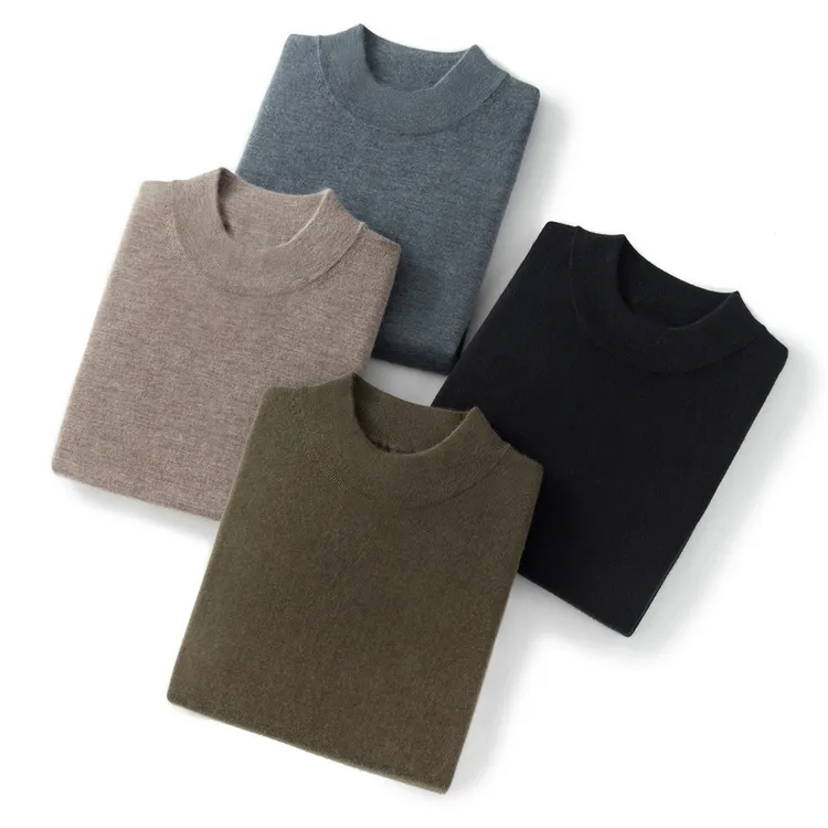 【精纺80支】男士圆领纯羊绒衫商务纯色半高领气质百搭