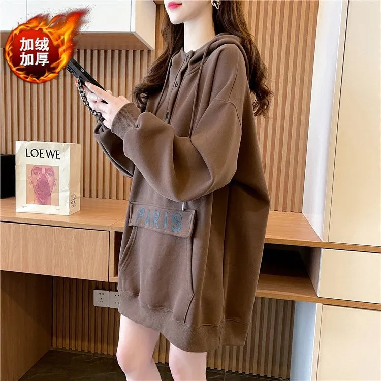 仿华棉复合贝贝绒 2025秋冬新款加绒加厚大码休闲宽松连帽卫衣女