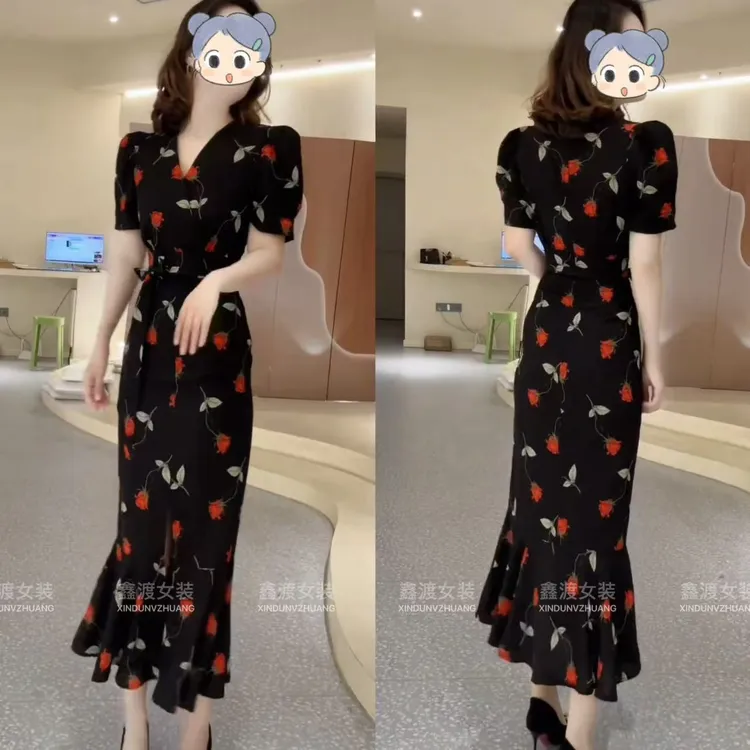 2025夏季新款时尚显瘦气质女士网红洋气连衣裙百搭款D9872