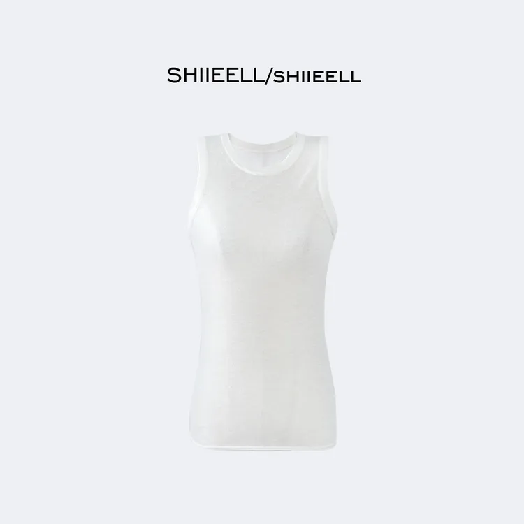 SHIIEELL极简透肤超细羊毛短袖背心女百搭软糯宽松无袖背心ZH480