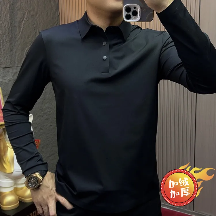 2025-35166商务长袖休闲商务休闲秋冬加绒时尚冬季男士Polo衫