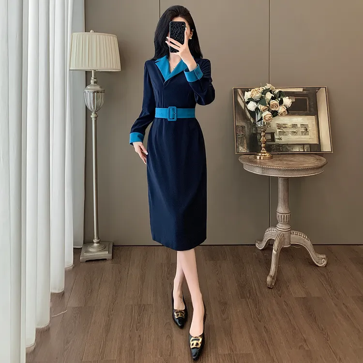纳凡2025秋新款超显瘦气质连衣裙女优雅精致轻职风收腰高级感裙子