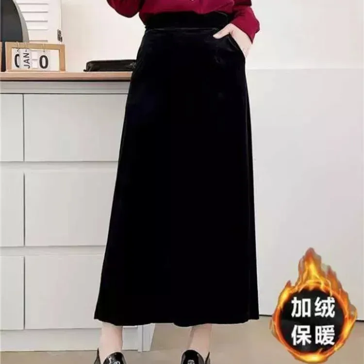 JUNJIEA字半身裙秋冬2025新款气质高腰显瘦保暖丝绒加厚半身裙