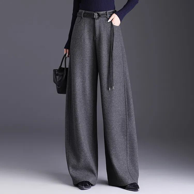 哥I第2025秋冬新款绵羊毛阔腿裤女装高腰显瘦宽松休闲垂感拖地裤 