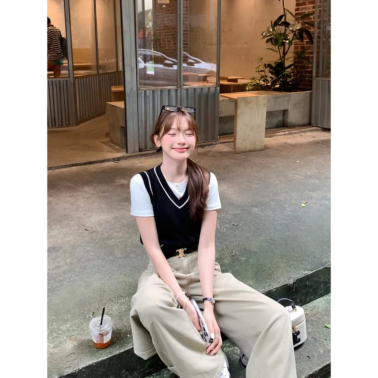 切糕自制【温特学院】小个子初秋流光风百搭慵懒通勤马甲无袖毛衣