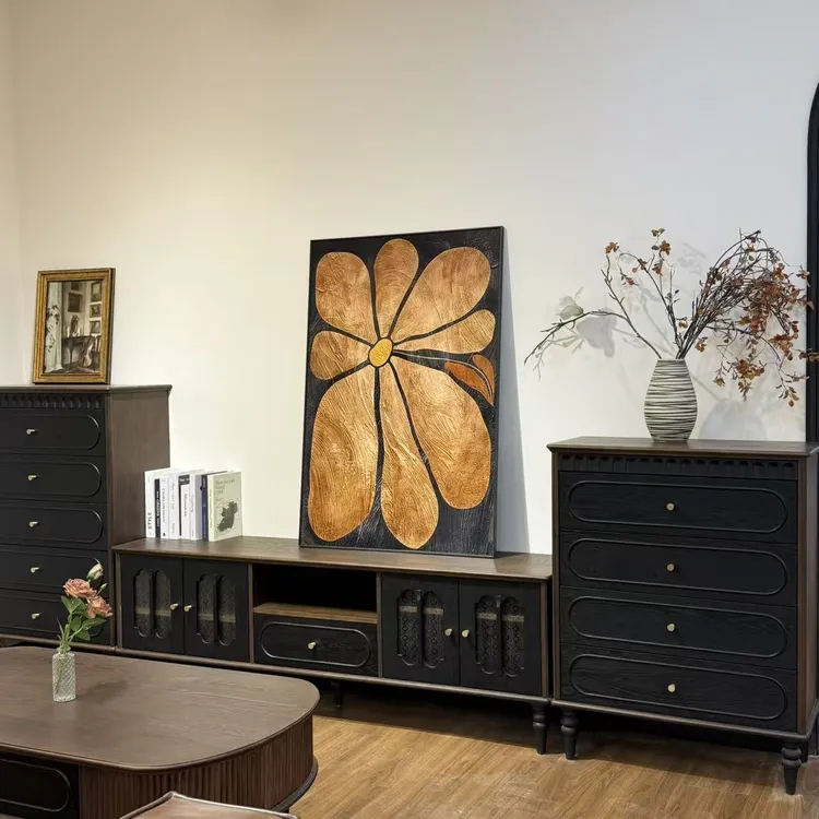 法式中古风玻璃门电视柜小户型收纳柜单抽客厅全实木柜