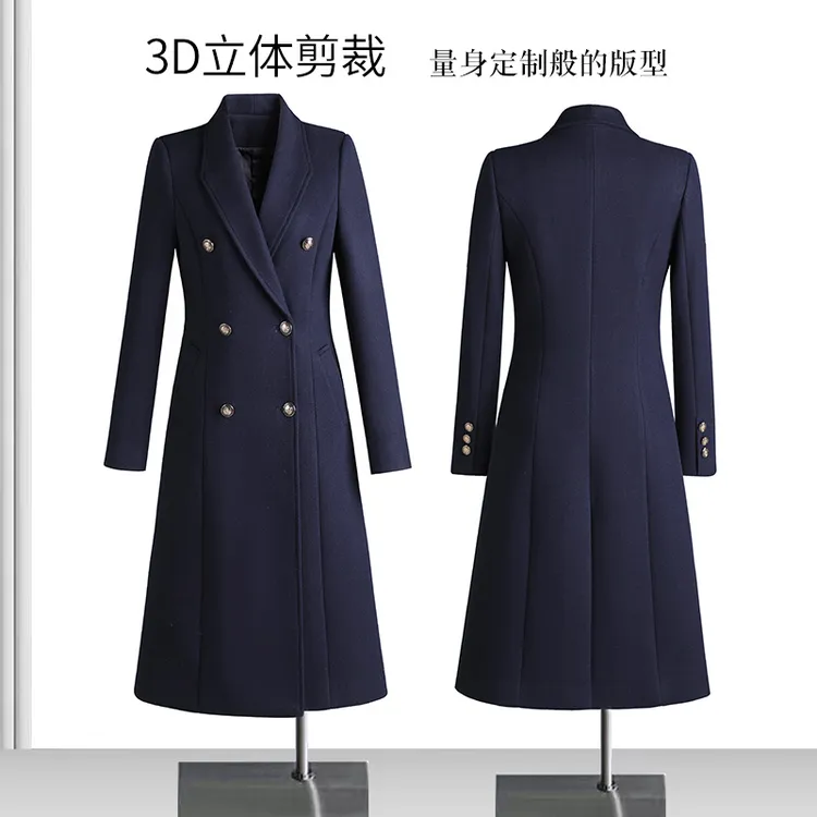 冬季职业毛呢外套女长款灰色双面呢工装大衣加厚银行物业工作服