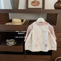 【甜品起司】玫瑰小熊！原创女宝韩系花苞背心裙坑条打底衫洋气套装