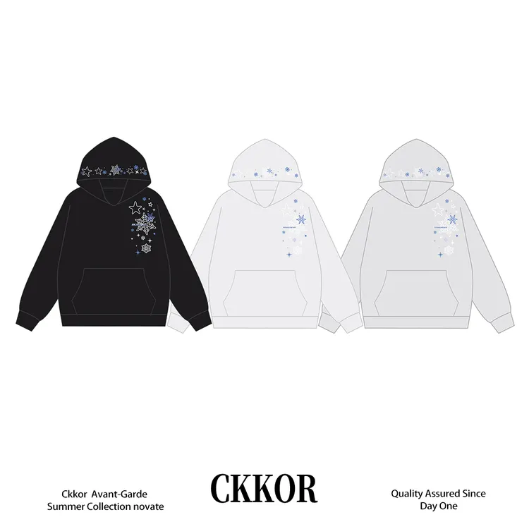 CKKOR潮牌美式加绒保暖连帽卫衣男女秋冬季设计感刺绣外套情侣款