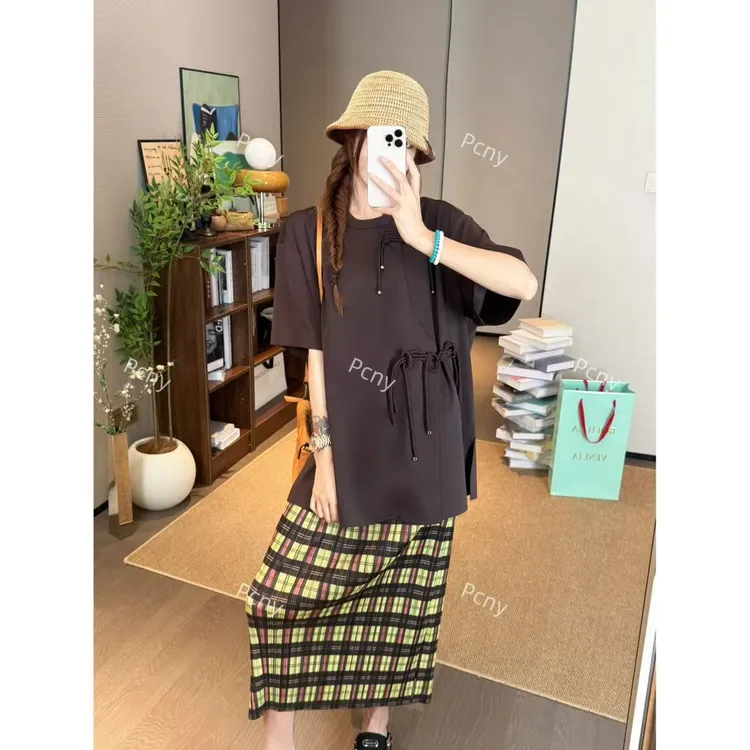 PCNY「墨影盘歌」不理理夏季新款小众女装国风中式盘扣流苏圆领短袖