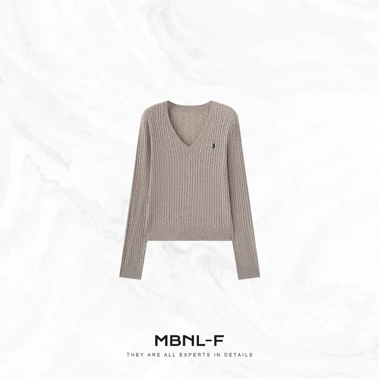 MBNL-F"经典麻花“ 绵羊毛混纺早秋极简V领毛衣 秦磊XM-XMY2336