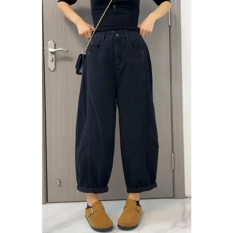 艾塔莉显瘦百搭后松紧腰牛仔裤女装秋季新款高腰舒适阔腿裤老爹裤