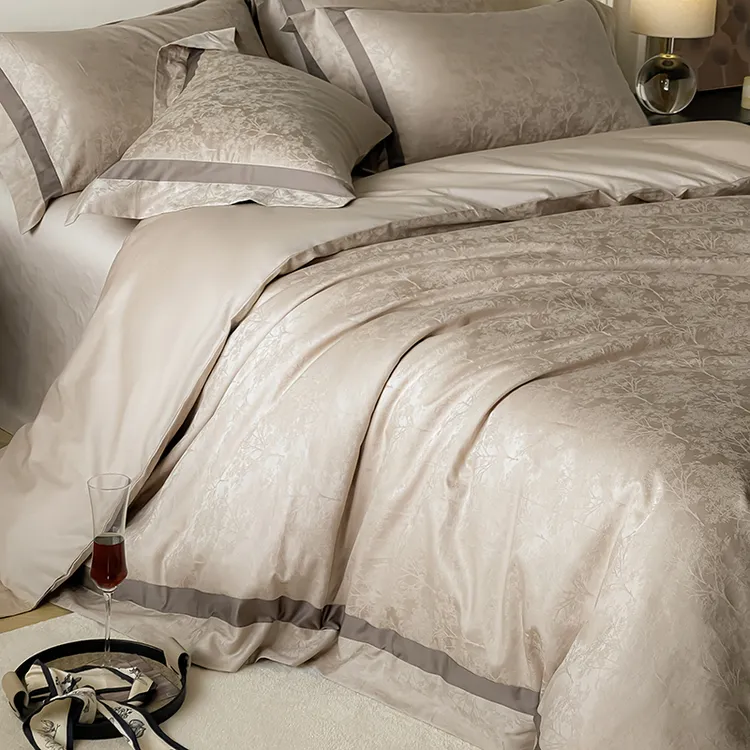 高端轻奢全棉适用享希尔顿酒店贡缎提花长绒棉纯棉四件套裸睡被套