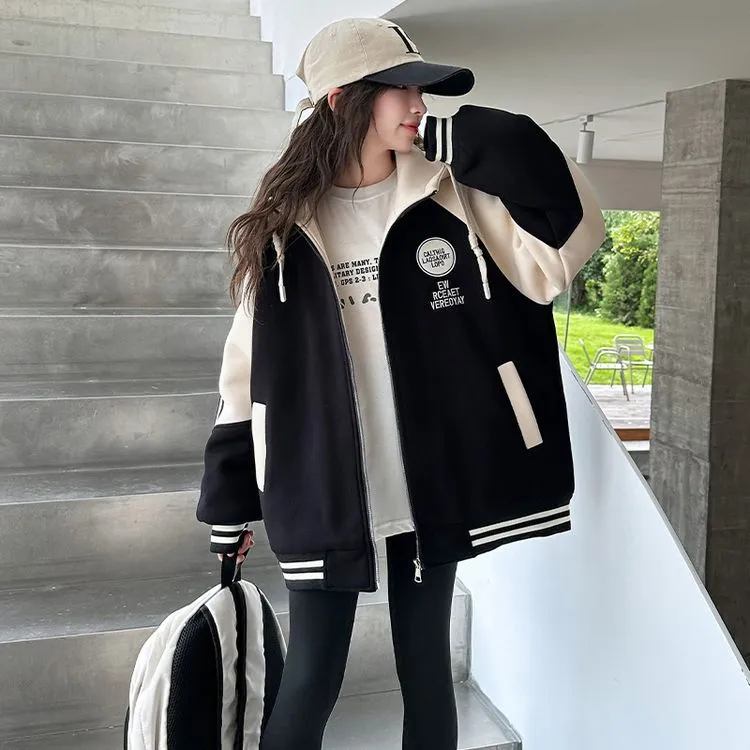 女童外套冬装2024新款儿童秋冬加棉加厚衣服中大童休闲棒球服外套