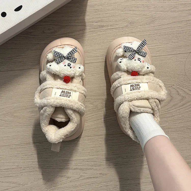 厚底加绒毛毛鞋女外穿丑萌雪地靴2025冬季新款加厚保暖棉鞋子板鞋