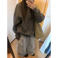 【陈碗饭】条纹套头秋季ins圆领女百搭宽松卫衣条纹201
