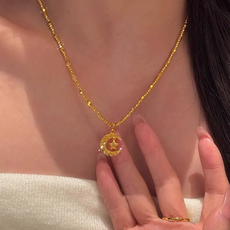 铜合金项链 爆闪半月星星吊坠项链女款2025新款轻奢高级感锁骨链