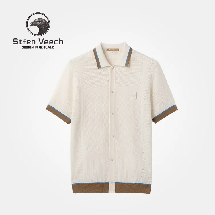 Stfen Veech 史蒂芬 | 巴素兰羊毛镂空针织休闲宽松POLO开衫商品图