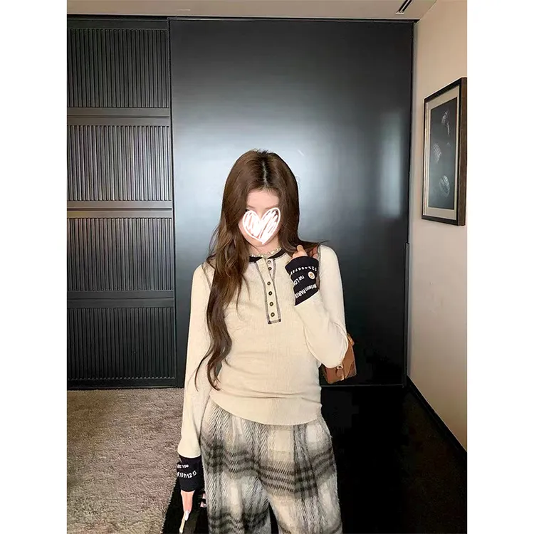 针织衫女韩版辣妹半扣圆领长袖打底秋季2025新款休闲百搭显瘦上衣