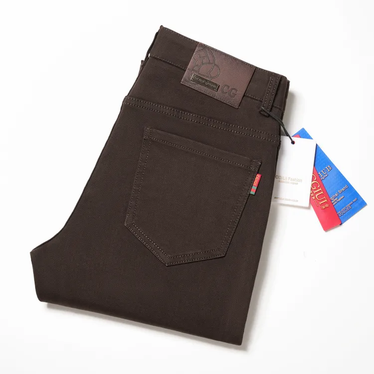 【CGIUI】秋冬新款深咖色修身小直筒百搭男士牛仔裤