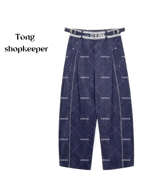 QJ/彤掌柜1682269 早秋25灯芯绒立体裁剪腰头扣字母复古风休闲裤