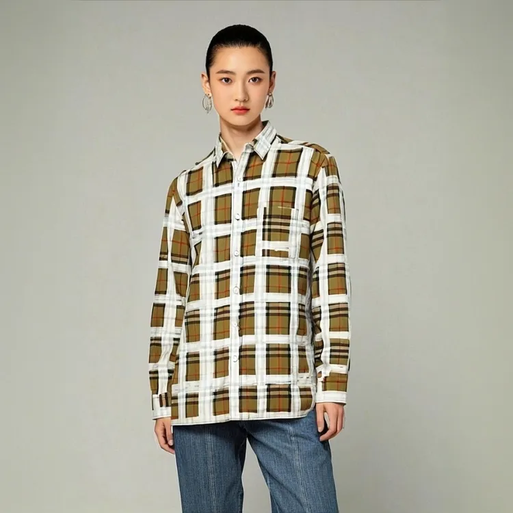 未使用 BURBERRY/博柏利 15789449 胶带涂鸦翻领衬衫 卡其色 S码