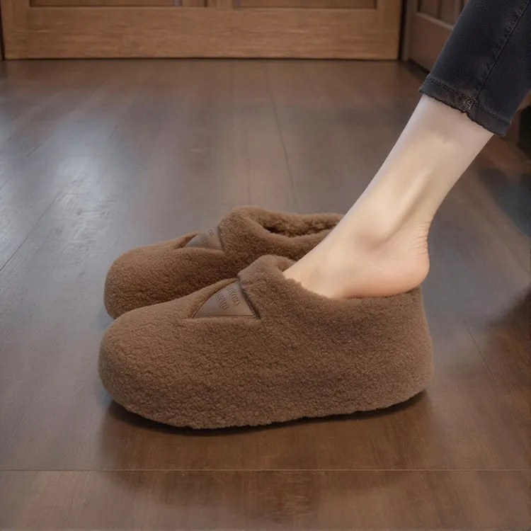 羊羔绒厚底毛毛鞋女外穿2025年新款冬季软底防滑一脚蹬孕妇豆豆鞋