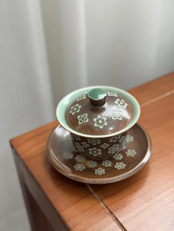 项世豪手工青瓷宝相纹三才盖碗高端茶器泡茶碗马蹄盖碗盖杯敬茶碗