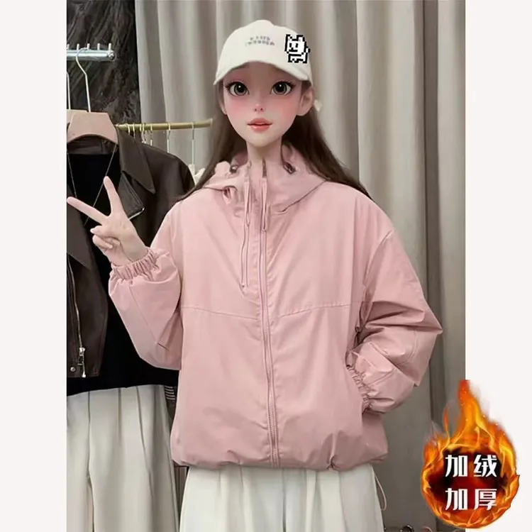【清货】2025拉链休闲百搭加绒加厚夹克外套小个子冲锋衣女
