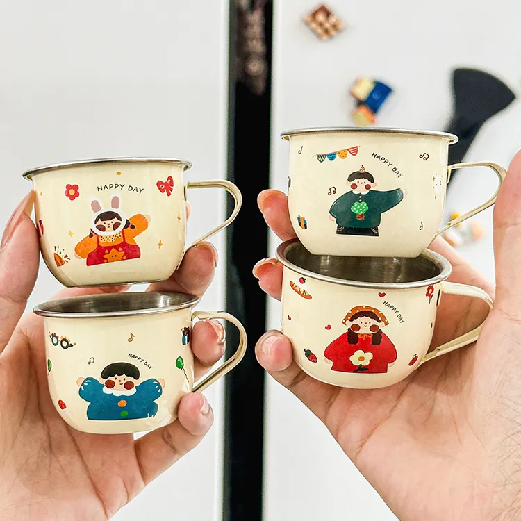 迷你宝宝不锈钢水杯儿童敞口小杯子幼儿喝牛奶杯婴儿学饮杯防摔