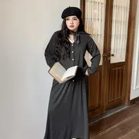 CC5230大码女装【温柔松弛感套装】秋冬吊带假两件上衣半身裙三件套