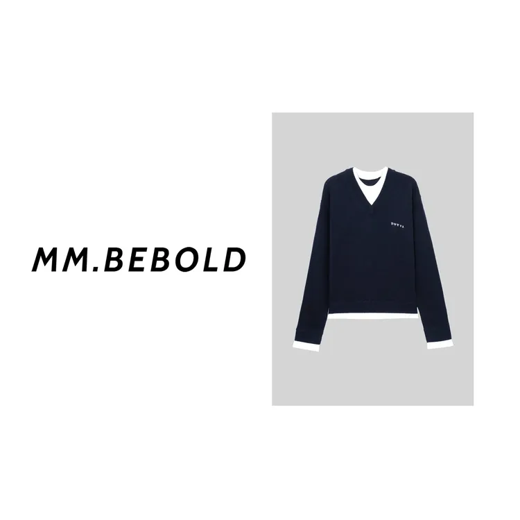 【妙姐精选】潮生 简约拼接V领假两件针织衫LJL258309