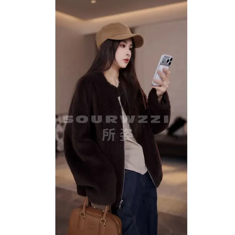 SOURWZZI/所姿新款冬季简约时尚休闲女士羊毛外套SZ-25523