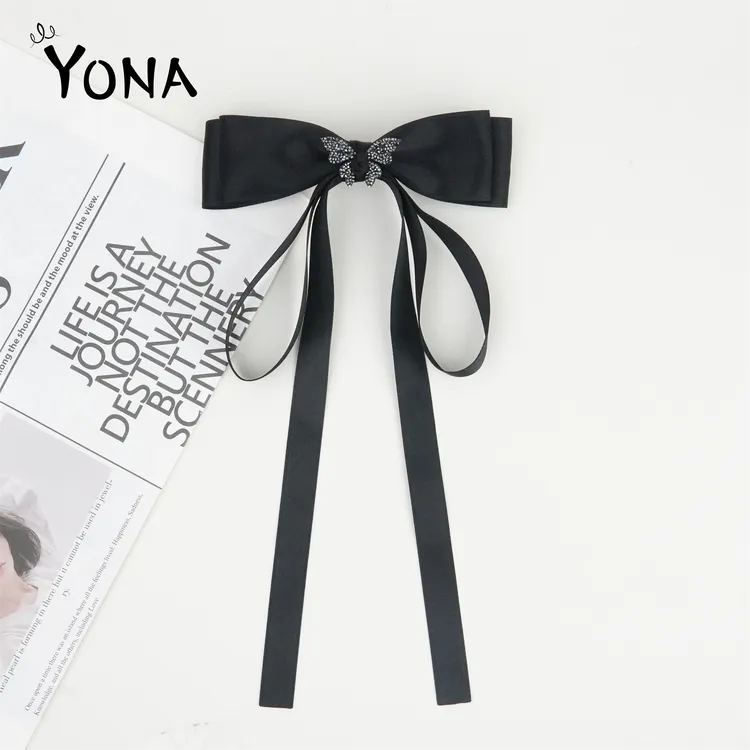 【TH011】日韩原创设计蝴蝶结马尾发夹黑色飘带一字夹头饰百搭发卡